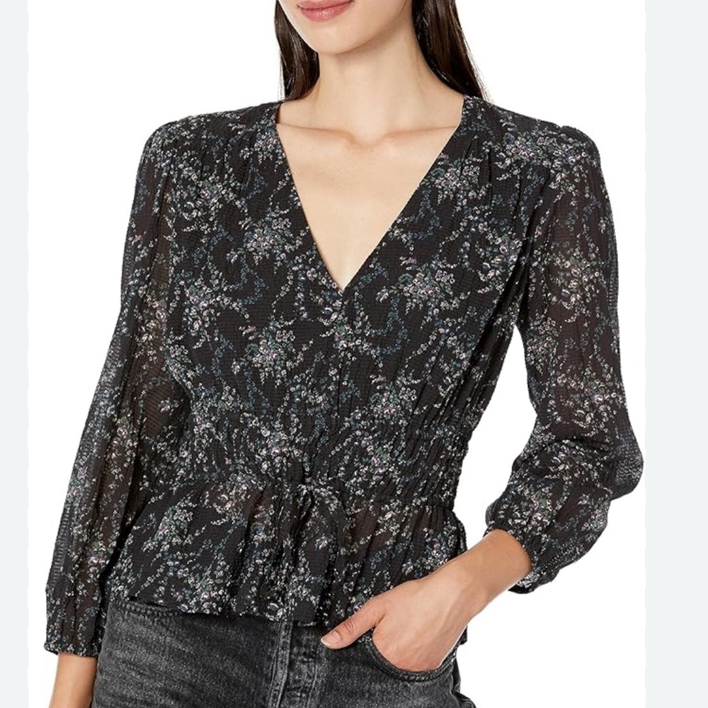 PAIGE Tie Waist Floral Black Women's Top
